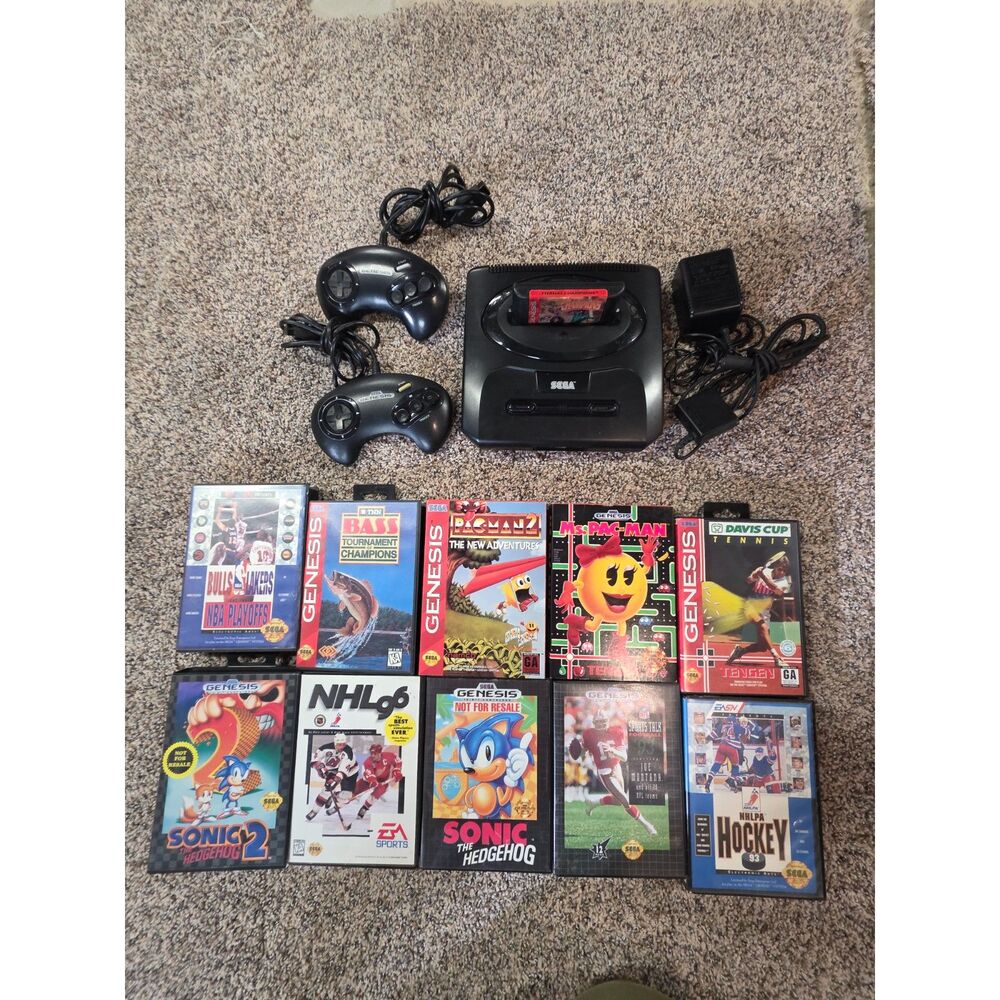 Sega Genesis Model 2 Console Bundle Lot - 11 Games - 2 Controllers!